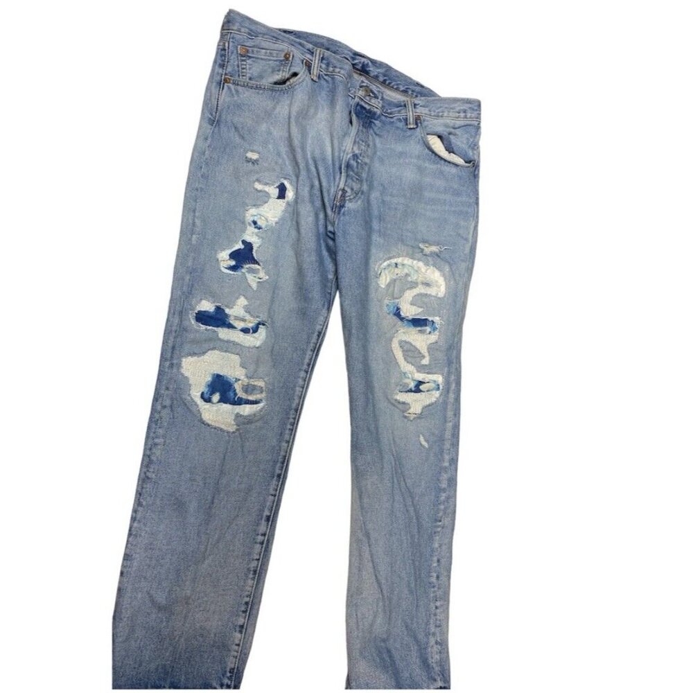 Levi's 501 Trashed Mens 40x32 Blue Jeans Pockets Distressed Mid Rise Button Fly